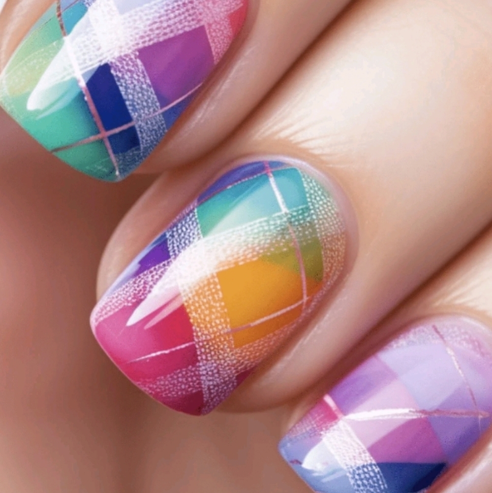🔥3/$21 Colorful Plaid Press On Nails